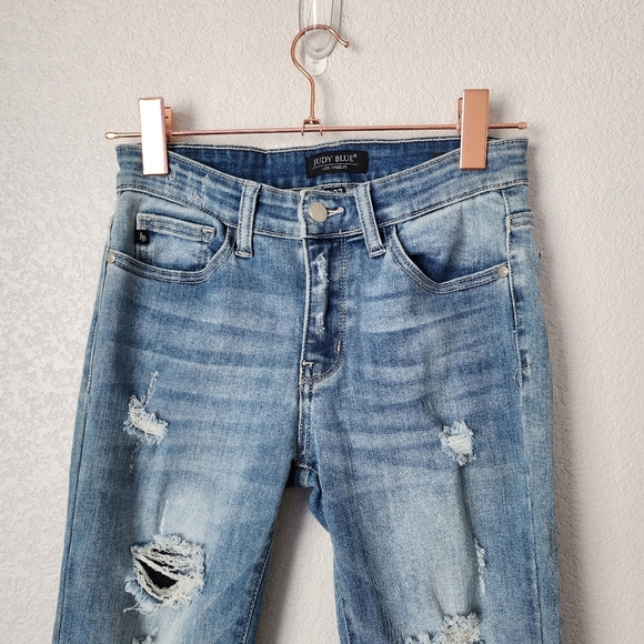 JUDY BLUE skinny fit distressed jeans in light/medium wash size 5/27 - Picture 7 of 7